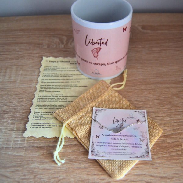 Pack Regalo Libertad con pulsera Alas, taza motivadora y Historia de la Etapa Libertad para crecimiento personal