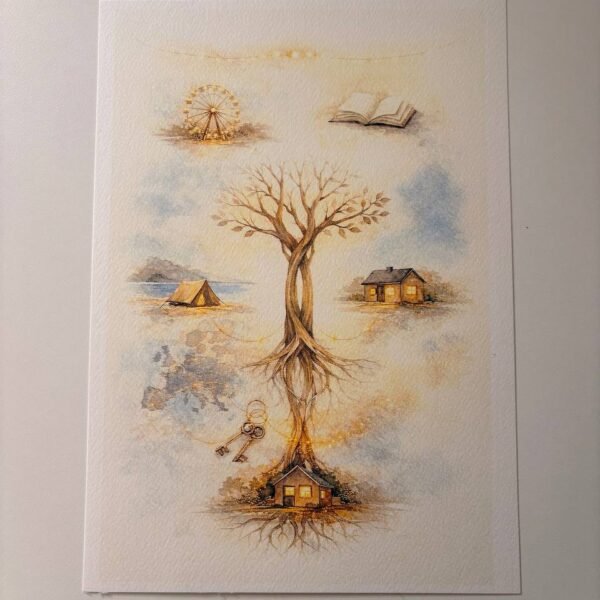 Regalo con Significado en lámina personalizada tipo acuarela con árbol simbólico y momentos conectados