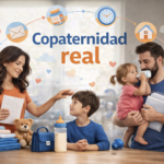 Copaternidad real mostrando corresponsabilidad en la crianza y reparto equitativo de tareas familiares