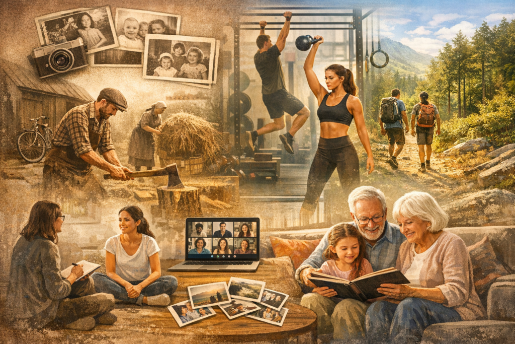 Ilustración sobre los cambios en las necesidades de la sociedad actual respecto a la vida de antes